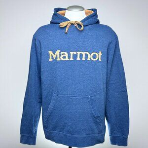 Marmot Hoodie with Contrast Hood Lining XL Blue Heather Tan Cotton Poly